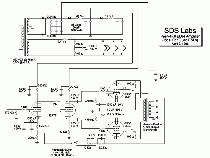 Усилитель на EL84 (SDS Labs) — схема