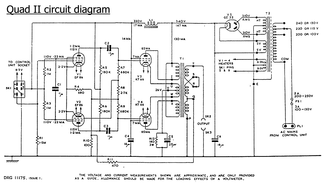 Quad II (EF86 + KT66) — схема усилителя мощности