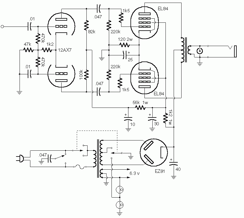 Усилитель на 12AX7 и EL84 — схема