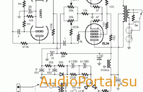 Принципиальная схема лампового усилителя мощности Vox AC 50 Power Amp